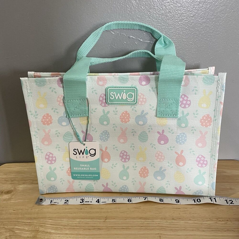 Swig Life Small Reusable Shopping Bag Foldable Water Resistant Easter Bunny Egg